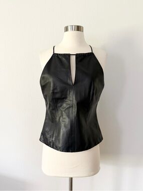 BCBGMaxAzria Vintage Y2K Black Leather Halter Top Medium M